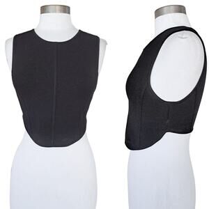 BABATON Sculpt Knit Black Crop Top Medium Crew Neck Point Front